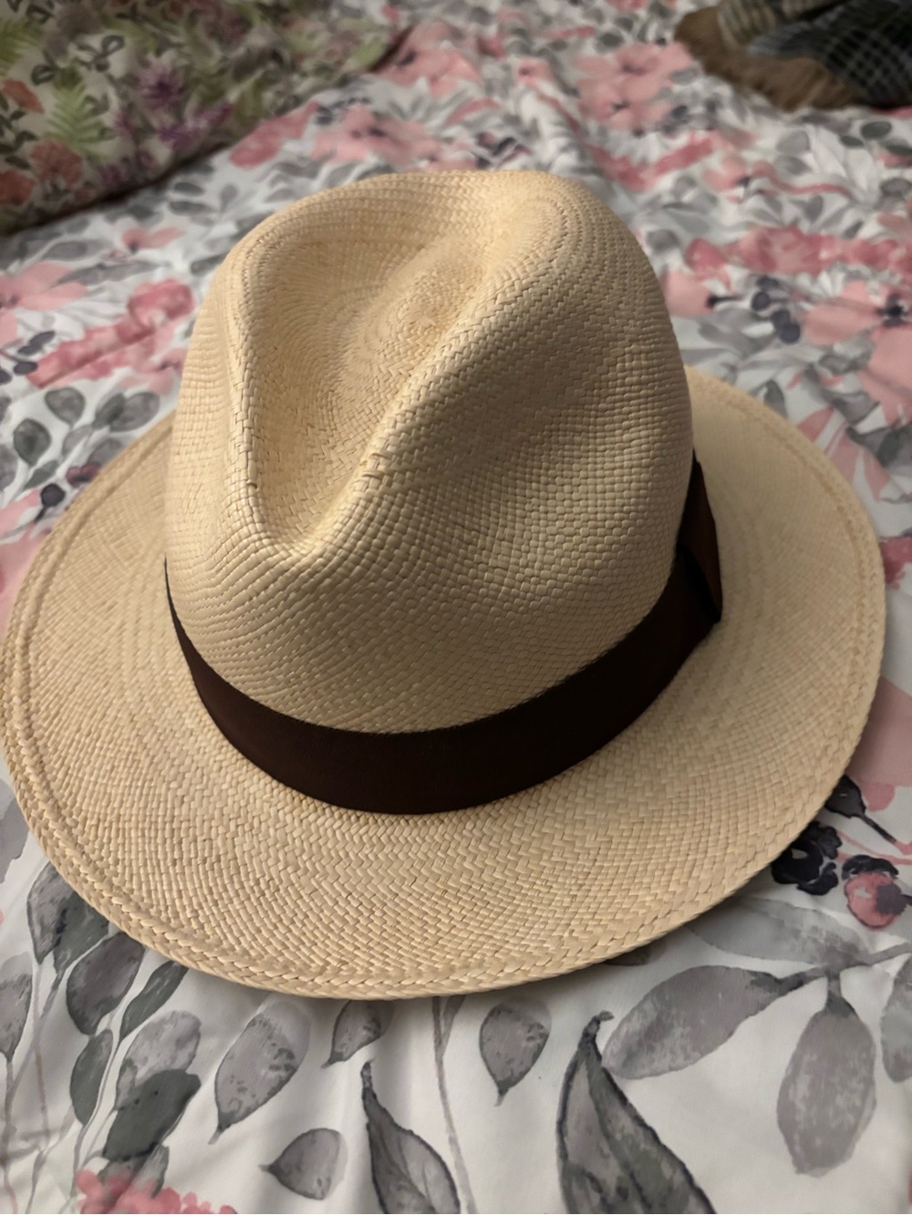 Men's Straw Fedora Hat with Brown Band - Natural